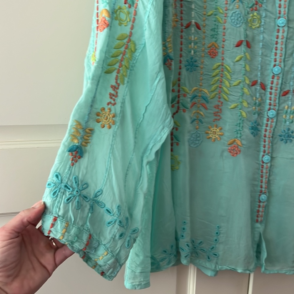Johnny Was Aqua Embroidered tunic top large - Picture 8 of 16